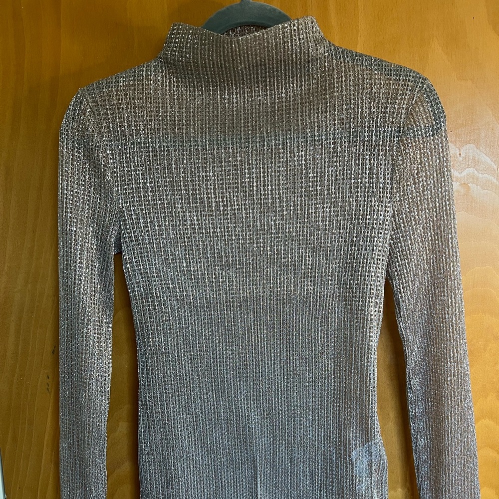 J Crew Sheer Metallic Mock-neck Top
